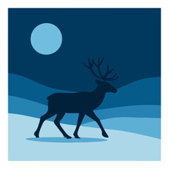 Reindeer Crossing Snow under Full Moon – Minimal Arctic Vector
