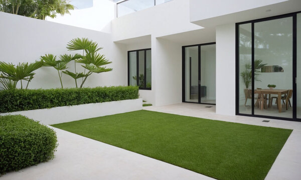Contemporary minimal house with garden in modern backdrop creating clean aesthetic for architectural photography design inspiration applications
