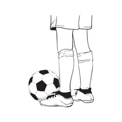 Line drawing of children's feet with a ball and shoes