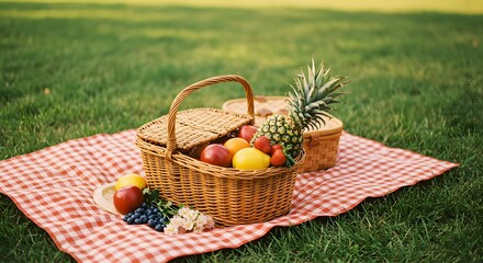 Cozy Summer Picnic with Fresh Fruits on a Red Gingham Blanket