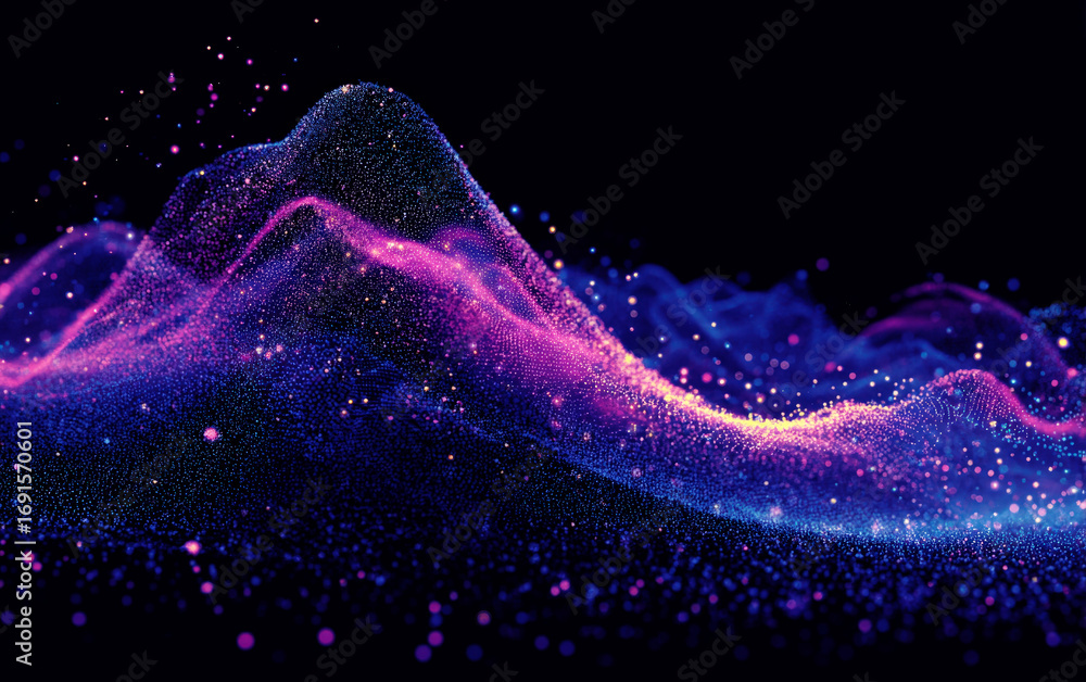 Poster vibrant abstract particle waves with colorful glows