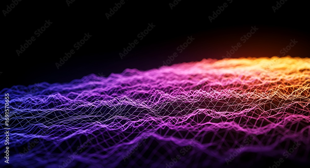 Aufkleber vibrant digital landscape with a glowing wireframe mesh representing data flow and network connectio
