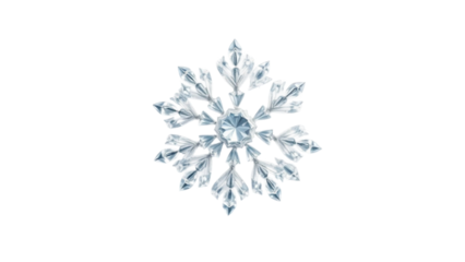 A solitary, intricately detailed snowflake, captured in a close-up view against a stark white backdrop, showcasing its delicate, crystalline structure and unique hexagonal symmetry