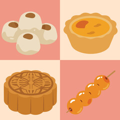 set illustration vector graphic of chinese  traditional food dessert