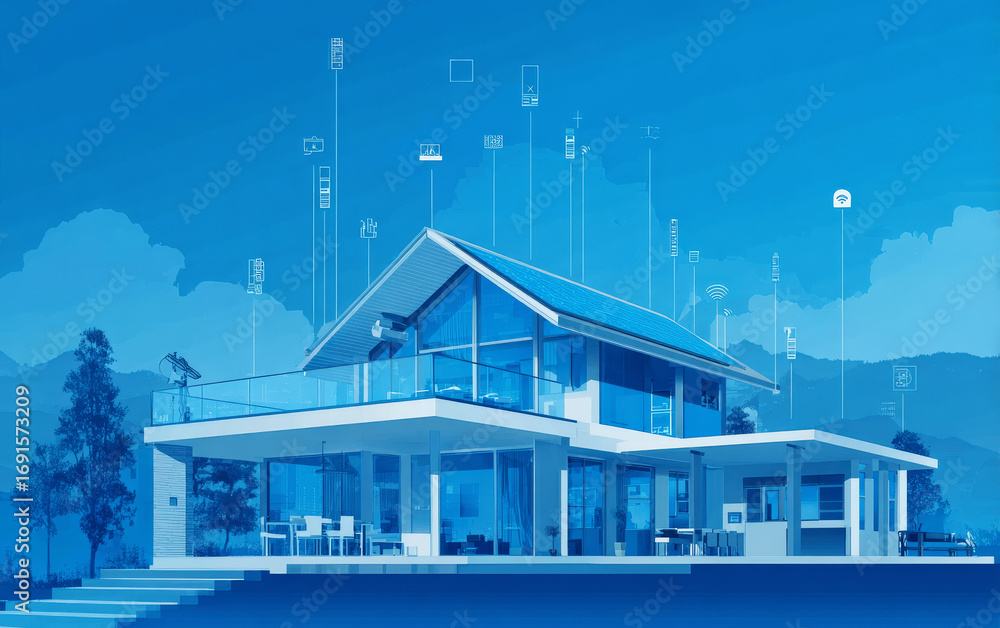 Poster smart home with various connected devices and modern design