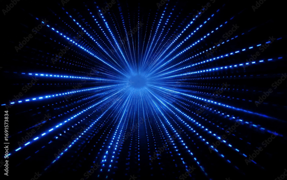 Poster blue radiant burst of light with multiple emanating lines