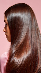 Fototapeta premium Healthy Glossy Brown Hair Texture, Salon Product Ad Mockup 