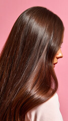 Naklejka premium Healthy Glossy Brown Hair Texture, Salon Product Ad Mockup 