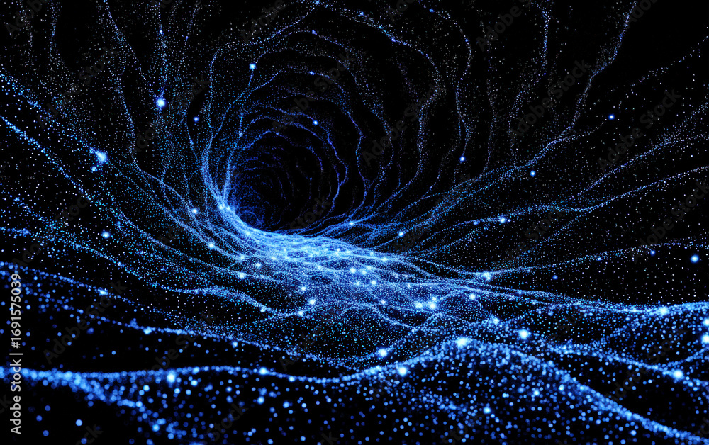 Aufkleber blue abstract tunnel with particle effects in cyberspace