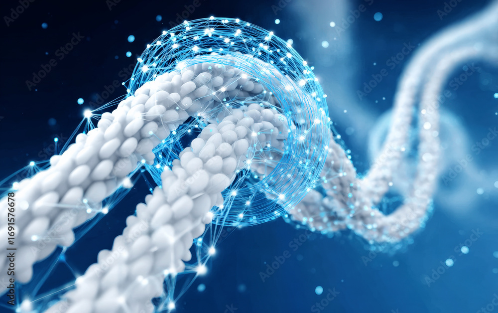 Poster Abstract Molecular Structure with Digital Connections and Dots