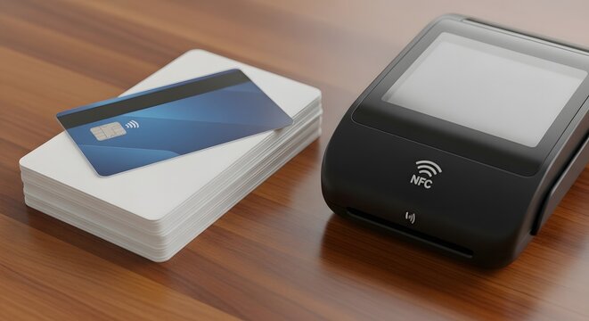 Credit card and NFC payment terminal for modern financial transactions. - Powered by Adobe