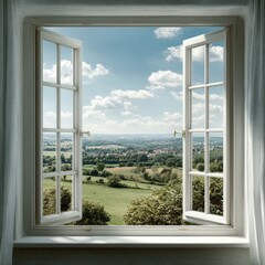 Open window, countryside view