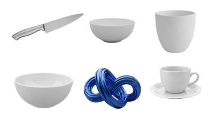 Collection of diverse household items and modern abstract design element with Transparent Background for minimalist projects