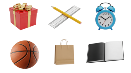 Diverse collection of common objects, essential for daily life, presented with a clean Transparent Background