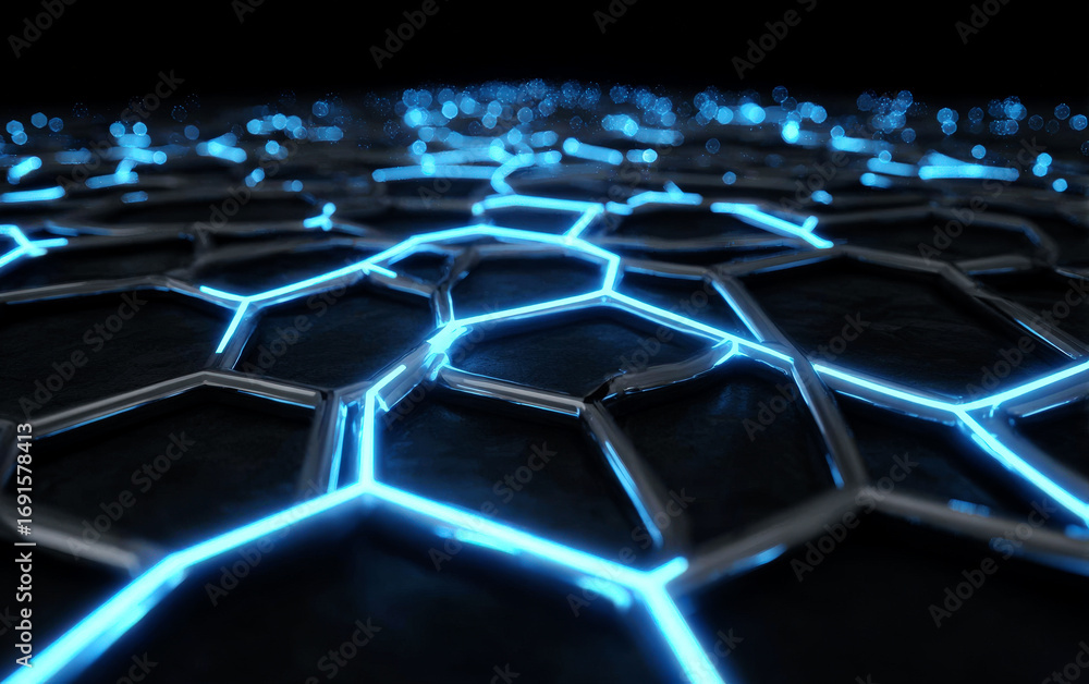 Aufkleber high-tech hexagonal structure with glowing blue lines