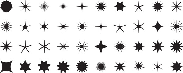 Star Icons, Sparkle Patterns, Radiant Designs, Cosmic Symbols, Black White Art, Glowing Stars, Minimalist Shapes, Starlit Graphics, Celestial Illustrations, Shimmering Icons, Bright Patterns, Starry I