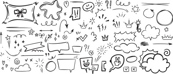 Random Doodle Elements – Arrows, Speech Bubble, Shapes, Scribble, Decorative, Hand Drawn, Vector, Cute, Sketch, Fun, Line Art, Icons, Abstract, Creative, Design, Illustration, Set, Pattern