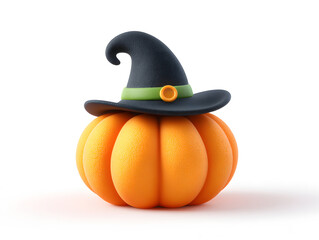 Pumpkin wearing a witch hat halloween decoration illustration