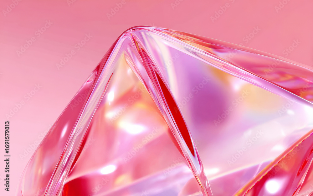 Poster shiny transparent polygonal object with pink background
