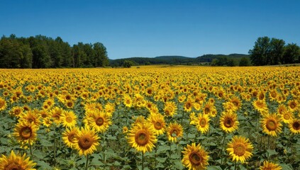 Vast sunflower field under a vibrant blue sky