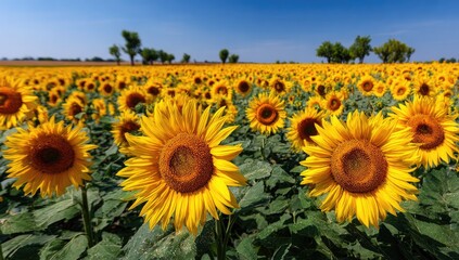 Fototapeta premium Sunflowers blanket a vast field under a vibrant sky
