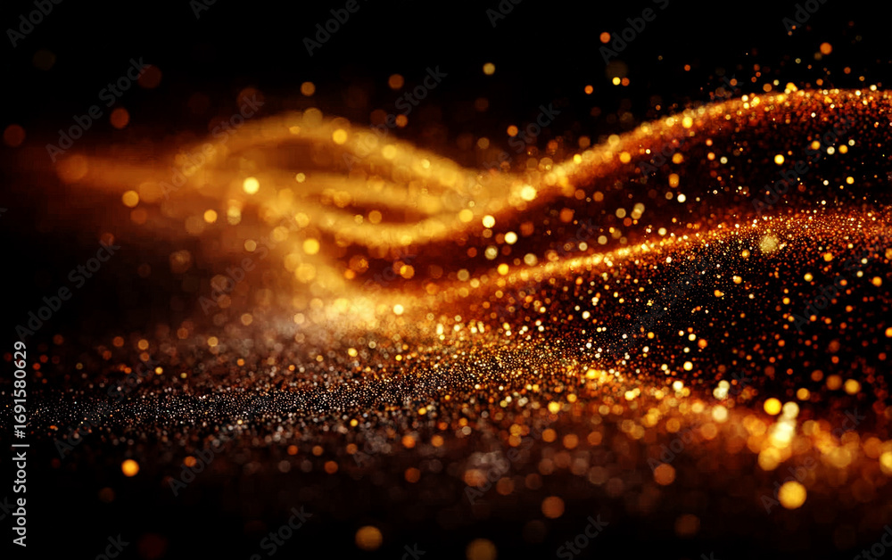 Poster golden glittering particles creating a vivid and dynamic visual effect
