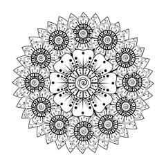 Mehndi flower pattern for Henna drawing and tattoo. Decoration in ethnic oriental  Indian style. Doodle ornament. Outline hand draw vector illustration.