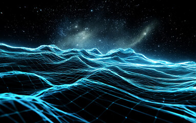 Abstract digital waves with starry background in futuristic concept