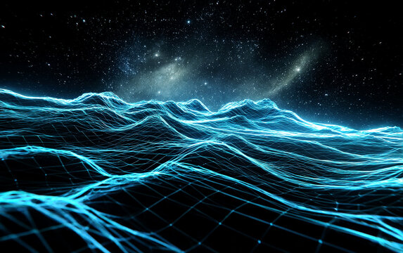 Abstract digital waves with starry background in futuristic concept