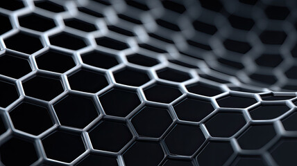Shiny graphite polygon mesh with elegant and minimal design creating smooth flowing surface with hexagonal pattern