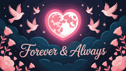Doves Flying Around a Heart-Shaped Moon with a Promise of Forever