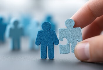 Hand joining two light-blue puzzle people figures