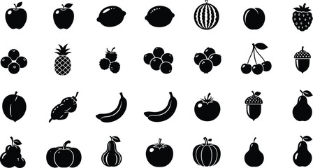 Fresh vibrant fruit icons offer healthy eating inspiration for modern design and culinary projects