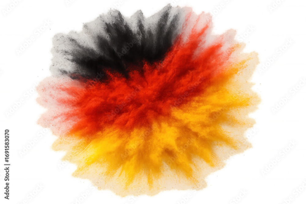 Aufkleber vivid powder bursting into dynamic cloud, spreading colorful particles against transparent backdrop 