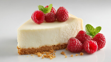 Raspberry Cheesecake Dessert Isolated on White