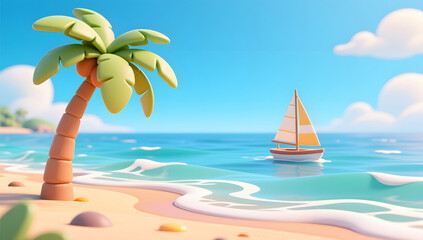3D Illustration of Tropical Beach Scenery for the Beginning of Summer Solar Term