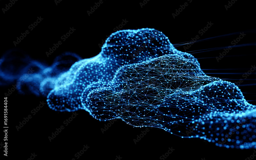 Poster digital cloud network with connected dots and lines