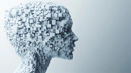 Abstract 3D Head Sculpted from Data Cubes Digital Art Futuristic AI Technology Concept  Modern Minimalist Style