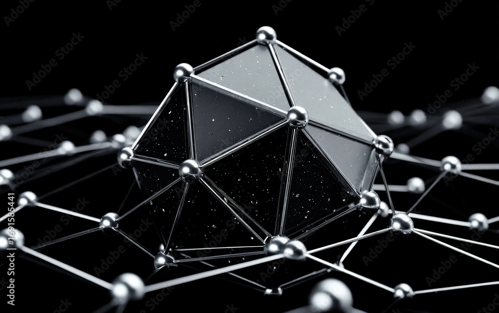 Aufkleber 3d render of geometric structure with connected nodes