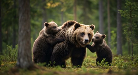 Obraz premium Brown bear family in forest