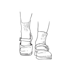 Line drawing of feet wearing shoes