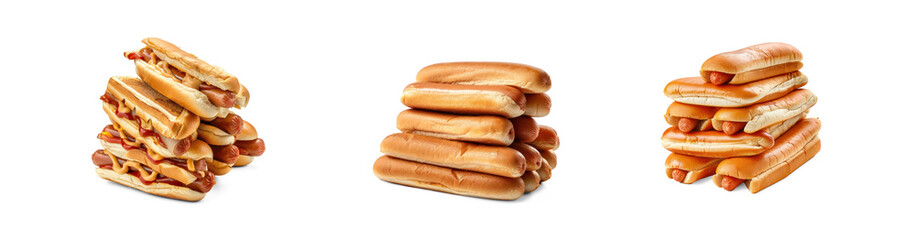 pile of hot dogs fast food side view full length isolate on white background,