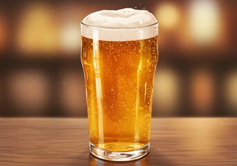 Refreshing golden ale with frothy head sparkles in pub light, perfect for bar promotions