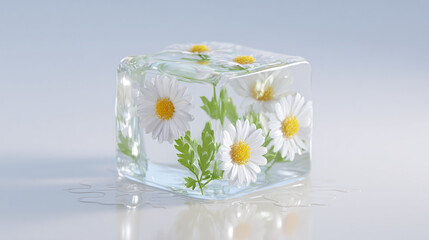 冰块里的白色雏菊