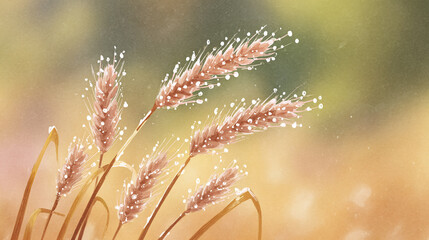 秋日麦穗水彩意境