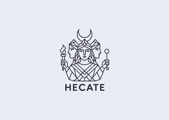 A geometric style line art Hecate logo, representing magic, crossroads, and the goddess of witchcraft