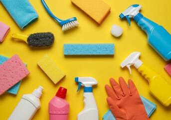 Sparkling clean results achieved with vibrant cleaning supplies and tools for a spotless home and office