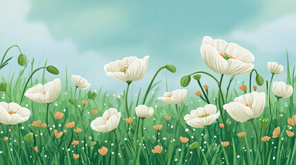 白色的花朵和绿色的草