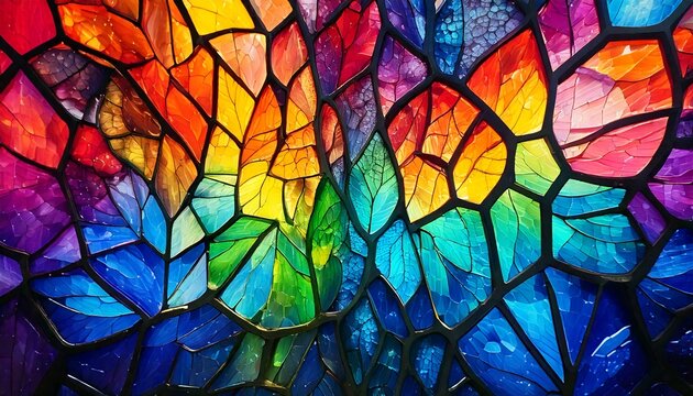 Vibrant geometric stained glass pattern with rainbow colors - Powered by Adobe