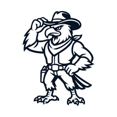 Cowboy Eagle Mascot – Wild West Animal Character Illustration Vector